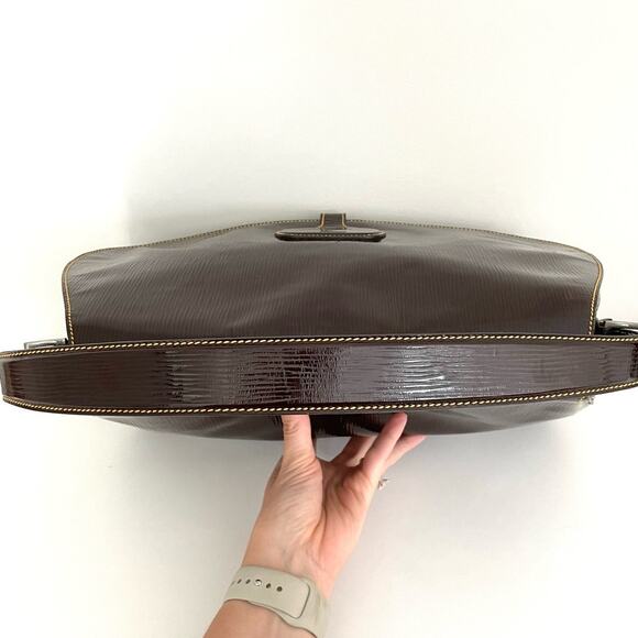 Prada Patent Leather Shoulder Hobo Bag Buckle Flap Triangle Logo - Picture 9 of 17